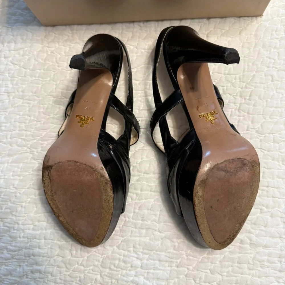 **Prada Patent Leather Cutout Accent Slingback Sandals** - Picture 4 of 7